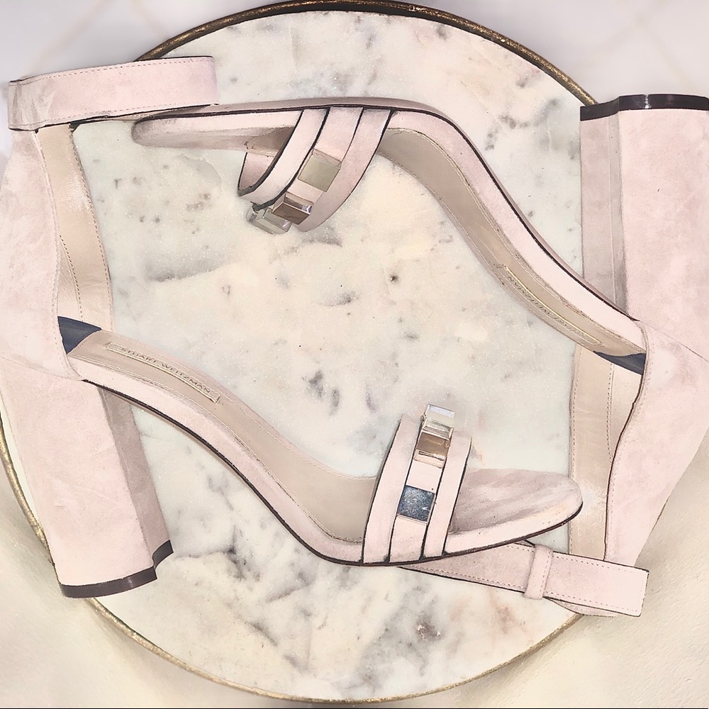 Stuart Weitzman Pink Suede Block Heel Sandal
